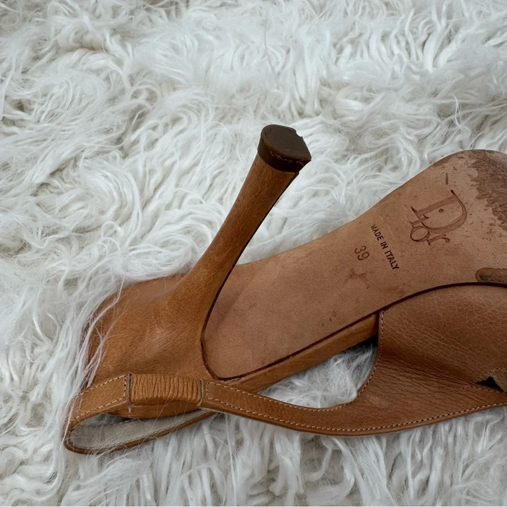 Vintage Christian Dior Tan and Pink Heels with Ribbon Bow - Picture 6 of 14